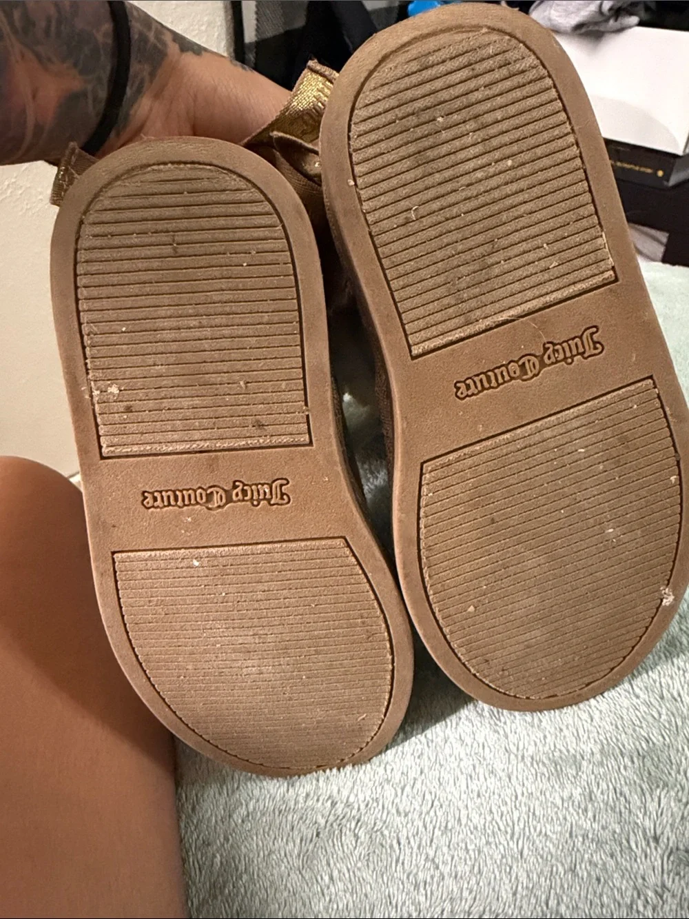 Juicy Couture Girls' Tan Boots with Cream Faux-Shearling Cuff and Branded Ribbon